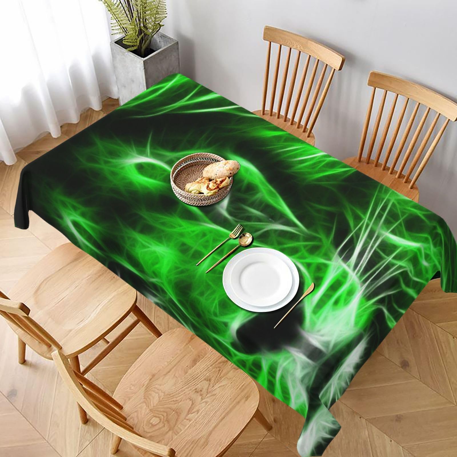 BNVSADC Green cool lion Printed Rectangle Tablecloth 228x152 CM, Water Resistant Polyester Table Cloth Decorative Fabric Table Covers for Kitchen Dining Table Parties Camping