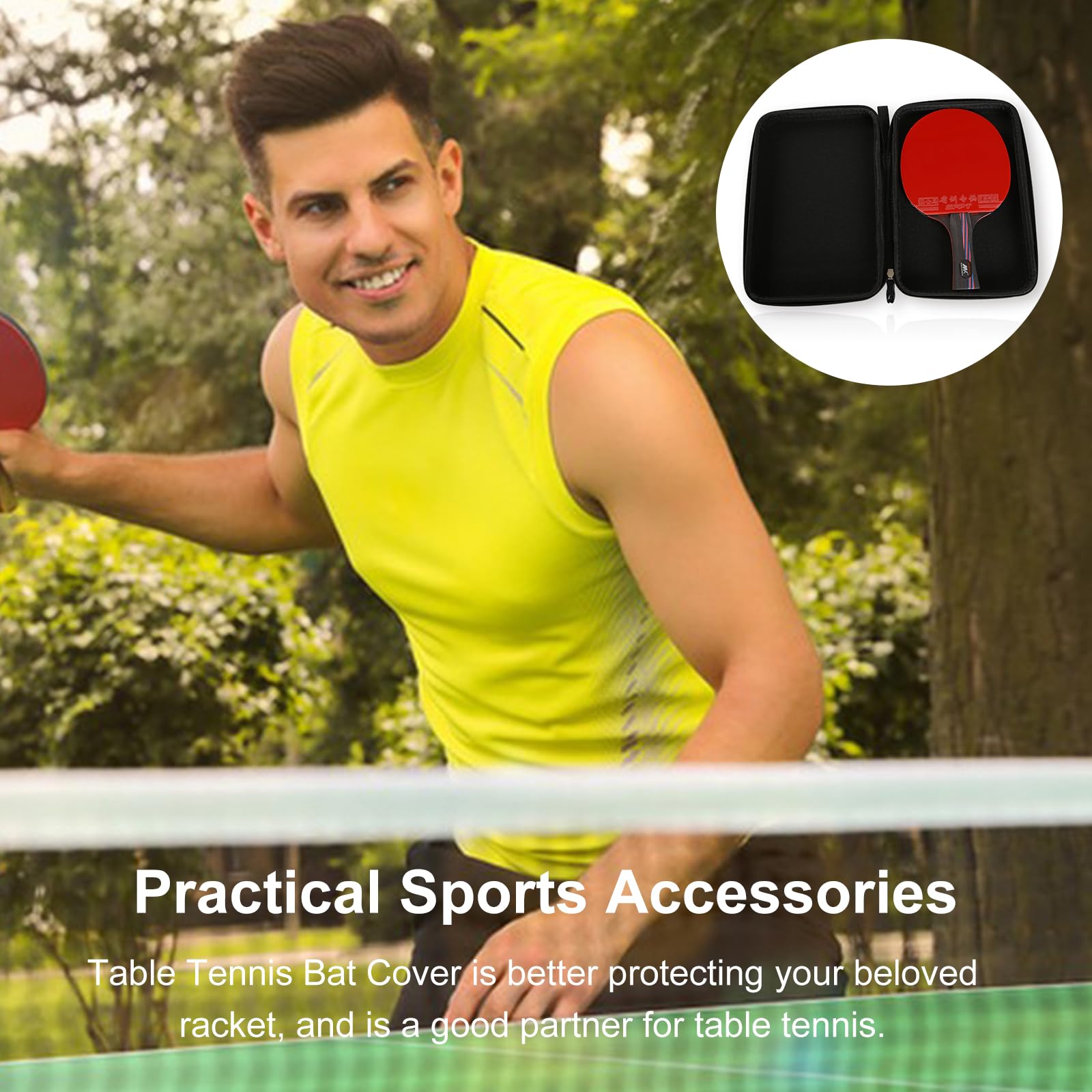 Bolsa de Tenis de Mesa para 2 Raquetas, Impermeable, Compartimiento para 3 Pelotas, 29 x 19 x 6 cm