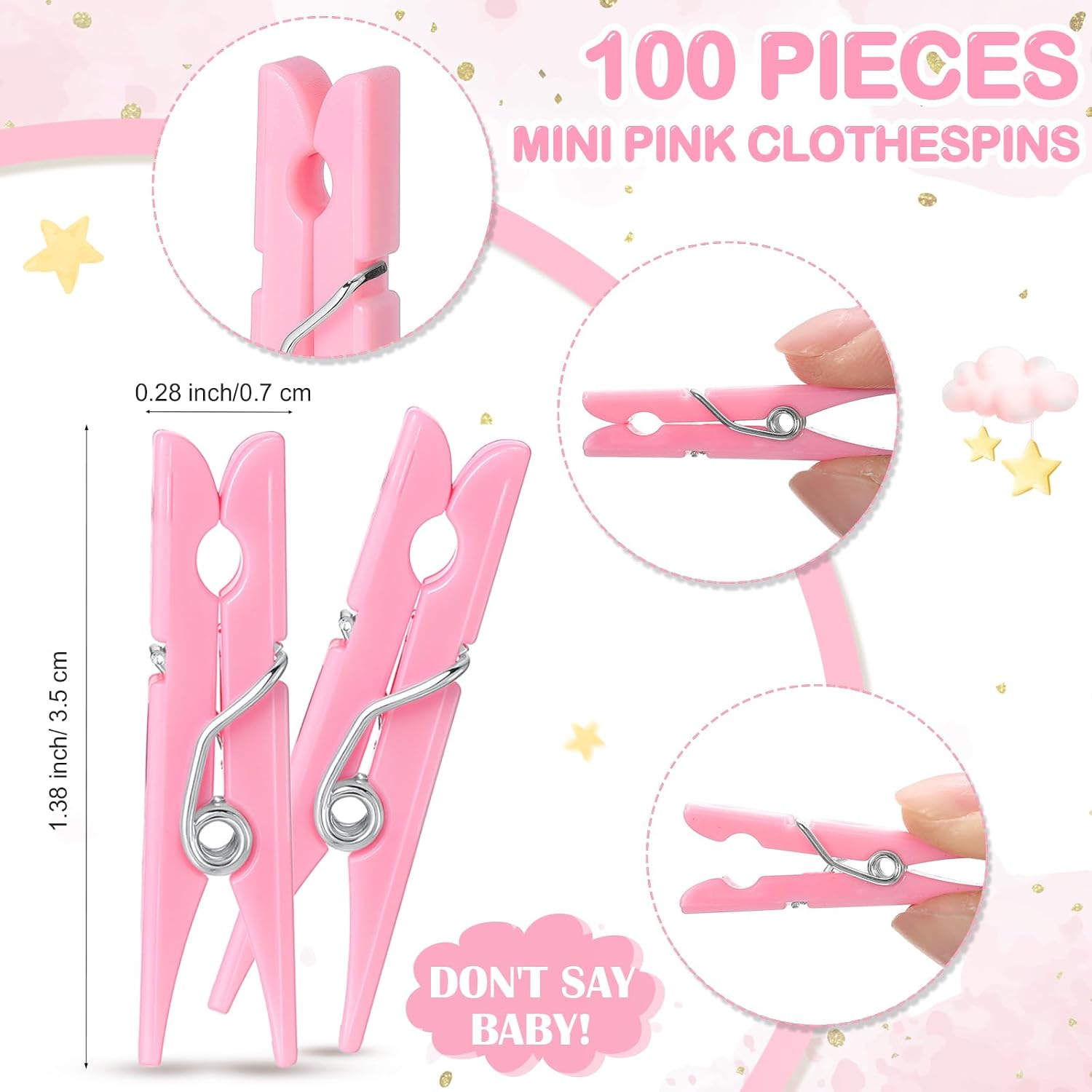 Baby Shower Games 100 Clothespins with 1 Don't Say Baby,Bear,Pink image 4