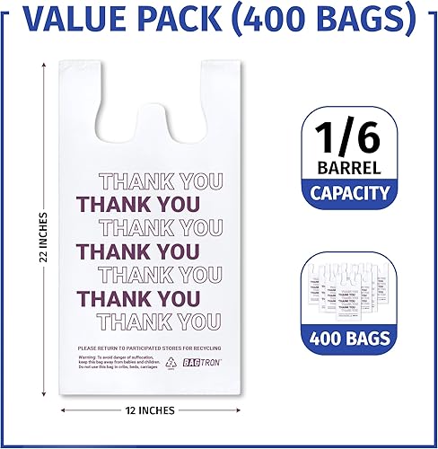 Miniatura 6 de Thank You - Bolsas de transporte para camisetas, bolsas de plástico desechables con asas para compras y restaurantes, 16 barril, 0.75 mils,