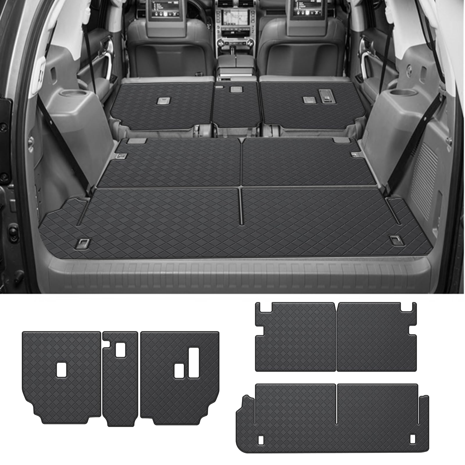 2010-2023 GX460 Cargo Liner & Backrest Mat Fit for Lexus GX460 - PU Leather Trunk Mat and 2nd & 3rd Back Seat Cover Protector - All Weather Protection Cargo Mats and Backrest Mat GX460 Accessories