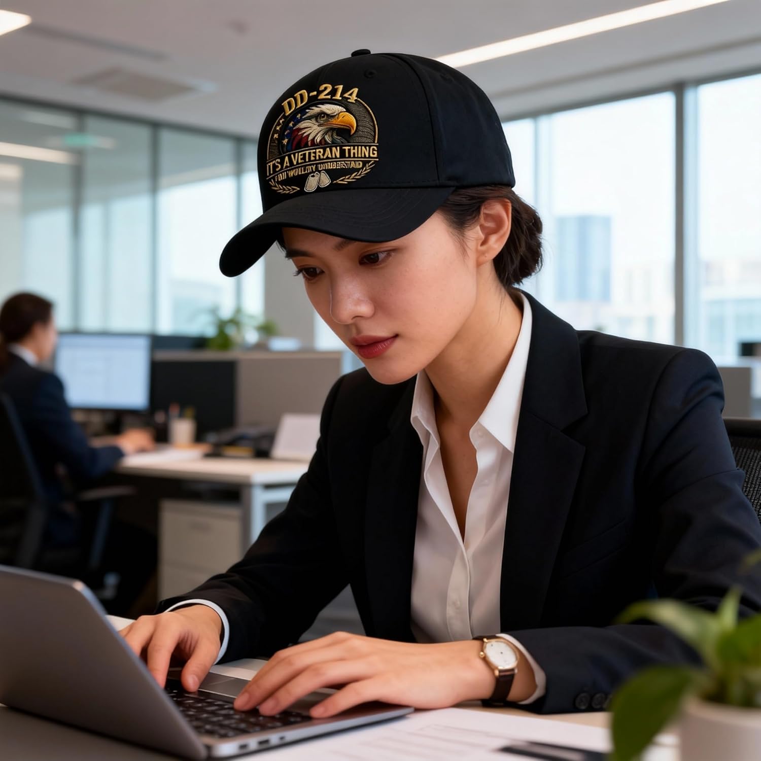 Veteran Pride DD-214 Military Baseball Cap, Olive Green with Eagle Printed Pattern, It's a Veteran Thing Design - Image 5