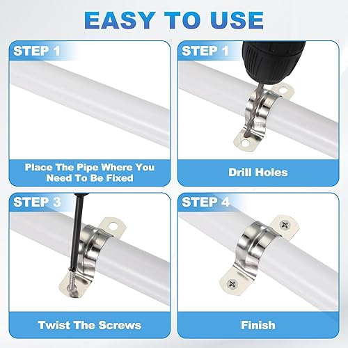 Miniatura 5 de PATIKIL Correa de tubo rígida de 2-14 pulgadas (2.244 in), 12 abrazaderas de conducto de acero inoxidable 304 con 2 agujeros en U, correa de tubo de