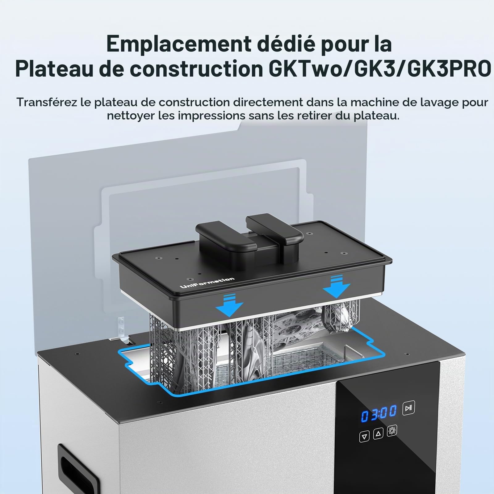 Uniformation Nettoyeur à ultrasons 7L W230, modèle de résine 3D de Nettoyage Uniforme, écran Tactile Intelligent Compatible avec Les imprimantes 3D GKTWO, Taille de Lavage : 228 x 128 x H200