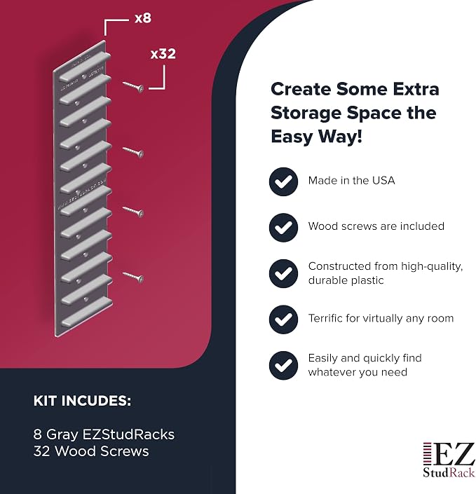 Soportes Ajustables para Repisas EZStudRack Hecho en USA, Paquete de 8 (4 Pares) – Sistema de Almacenaje de Una Fila Fácil de Ajustar para Repisas a Medida miniatura 5