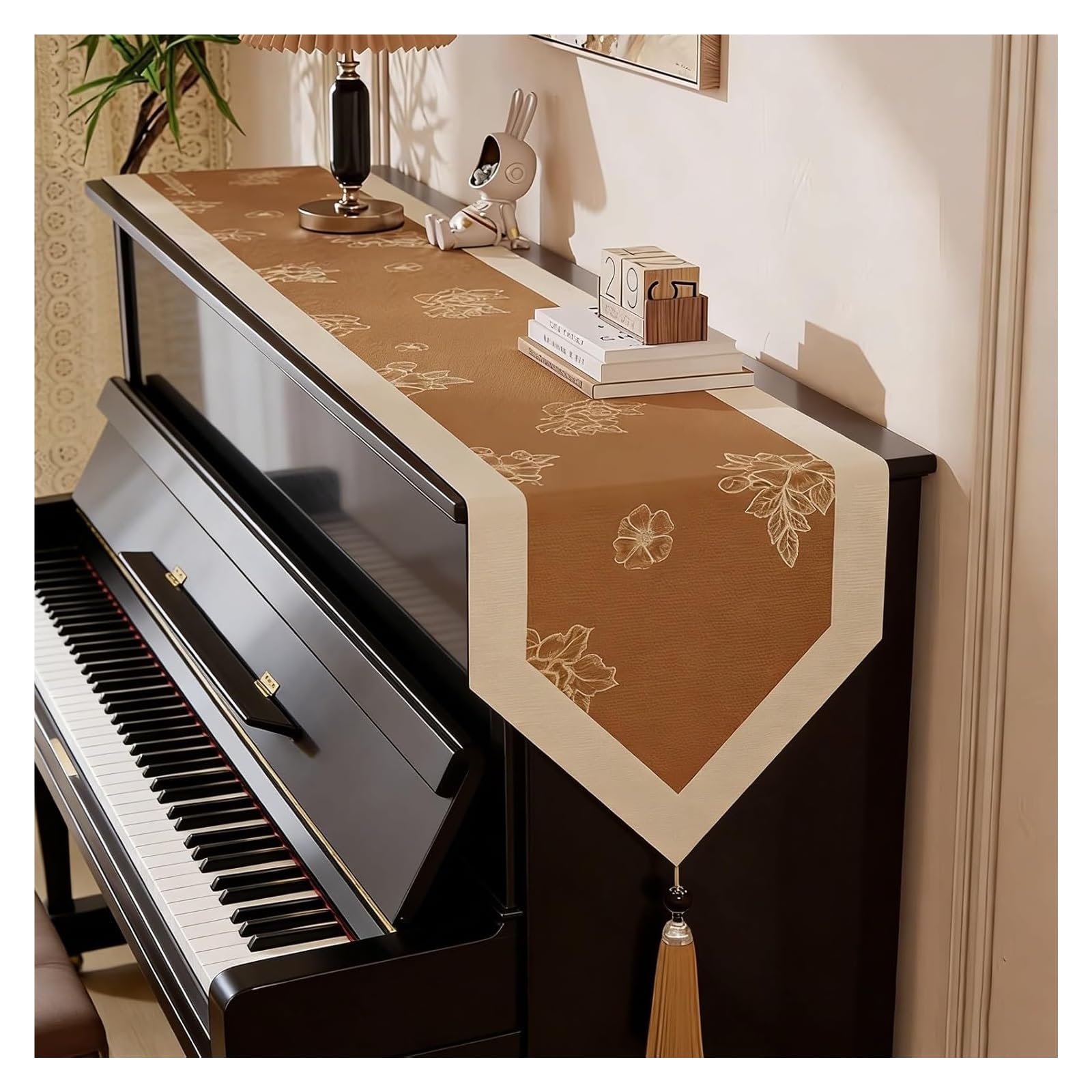 Aufrechter Klavierauflage-Läufer – 12 Zoll rutschfeste, staubdichte Samt-Satin-Matte for Klaviere, Schreibtische und Kommoden(Style-e,30x280cm/11.8x110.2in)