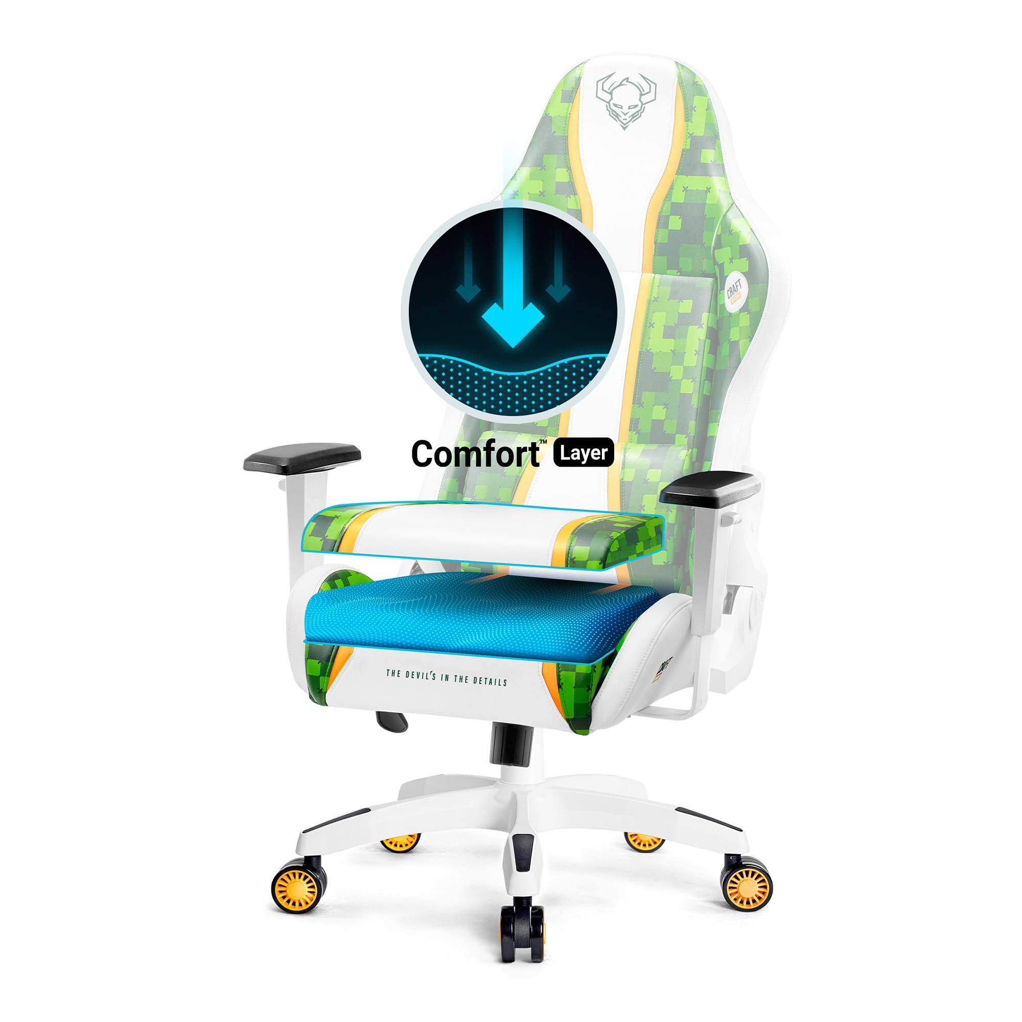DIABLO Chairs X-One 2.0 Craft Edition Piccola Sedia da Gaming Girevole Sedia da Scrivania Ergonomica con Cuscino Lombare e Poggiatesta Schienale in Ecopelle Regolabile 64x33x120 cm Verde-Bianco