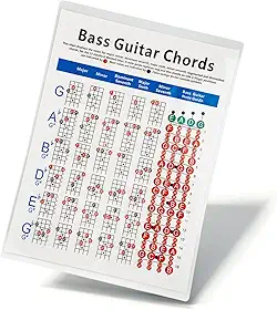 Tabela de acordes para baixo - A melhor ferramenta de treinamento de contrabaixo de acordes de guitarra de 4 cordas para iniciantes, adultos, crianças, entusiastas da música - Material de música