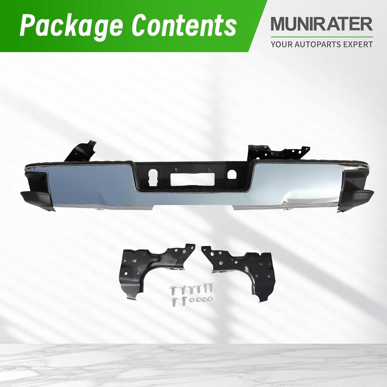 Rear Bumper Assembly Chrome without Park Assist Sensor Holes Replacement for 2014-2018 Silverado Sierra 1500