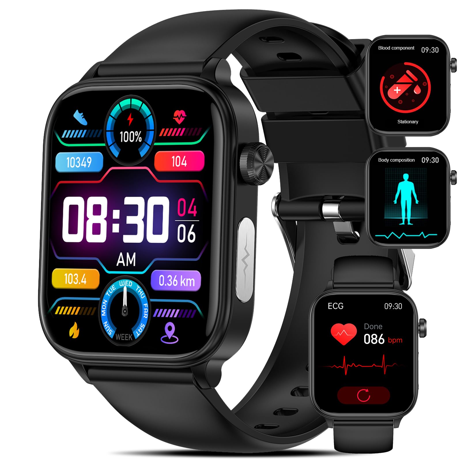 2025 ECG Reloj Inteligente con šš„š®ššš¦š¢š/Ćcido Ćrico/LĆpidos, 1.96" Smartwatch con BMI/Fatiga/Emociones, 24/7 Temperatura Corporal, Presión Arterial, SpO2, SueƱo Salud Watch para Android iOS