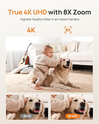 Miniatura 2 de Anona Cámara interior 4K UHD con tarjeta SD de 64 GB, cámara de seguridad para mascotasperrosbebé con aplicación de teléfono, inclinación panorámica