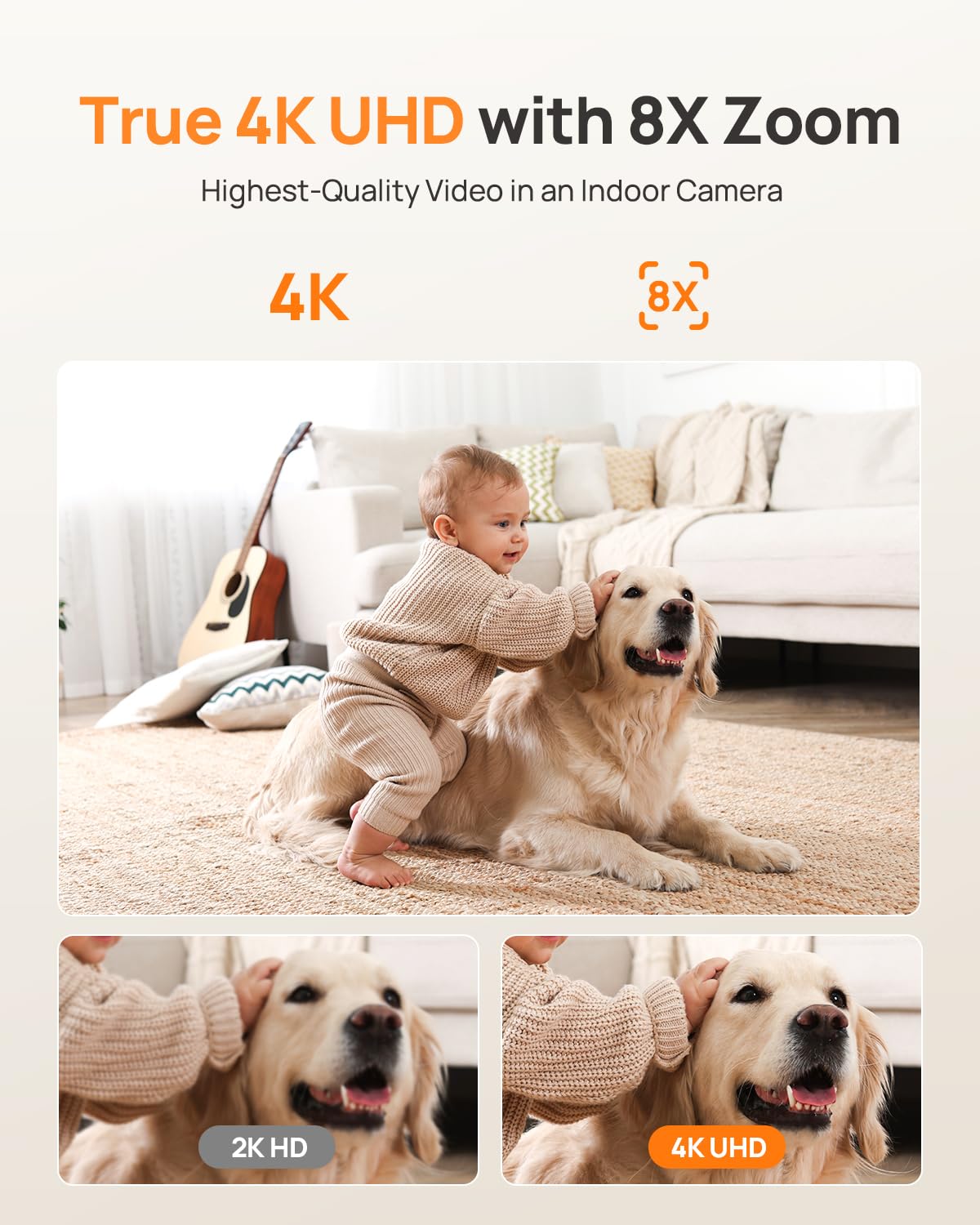Anona Cámara 4K UHD para interiores con tarjeta SD de 64 GB, cámara de seguridad para mascotas/perros/bebés con aplicación de teléfono, giro panorámico de 360°, Wi-Fi 6 de 2.4G/5G, seguimiento
