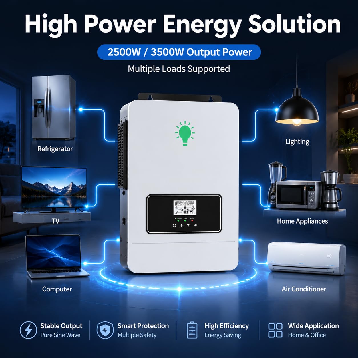 SP-II 2,5 kW Inversor Solar Fuera de la Red 24 V de onda sinusoidal pura con cargador MPPT incorporado de entrada PV 500 V para sistema solar doméstico