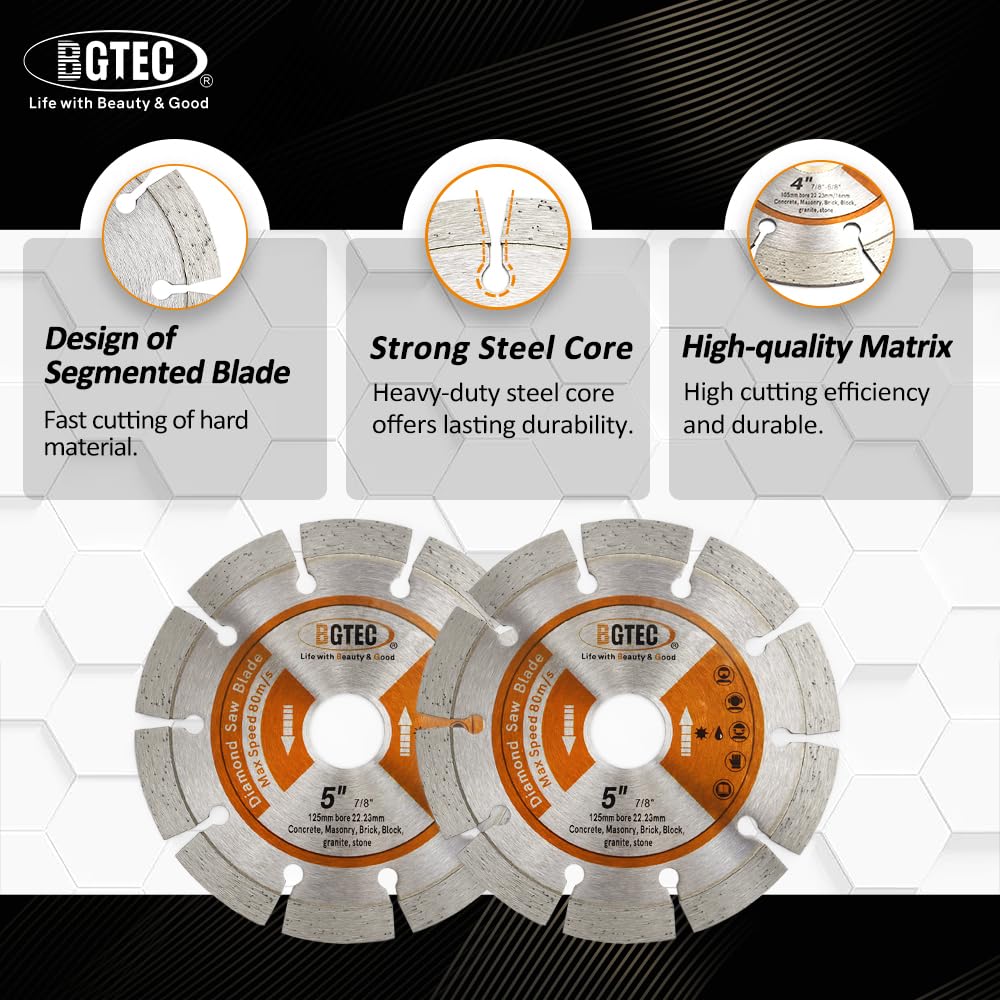 BGTEC Lama Segmentata Diamantata Per Granito Marmo Pietra Piastrelle Cemento 10 pezzi 125mm