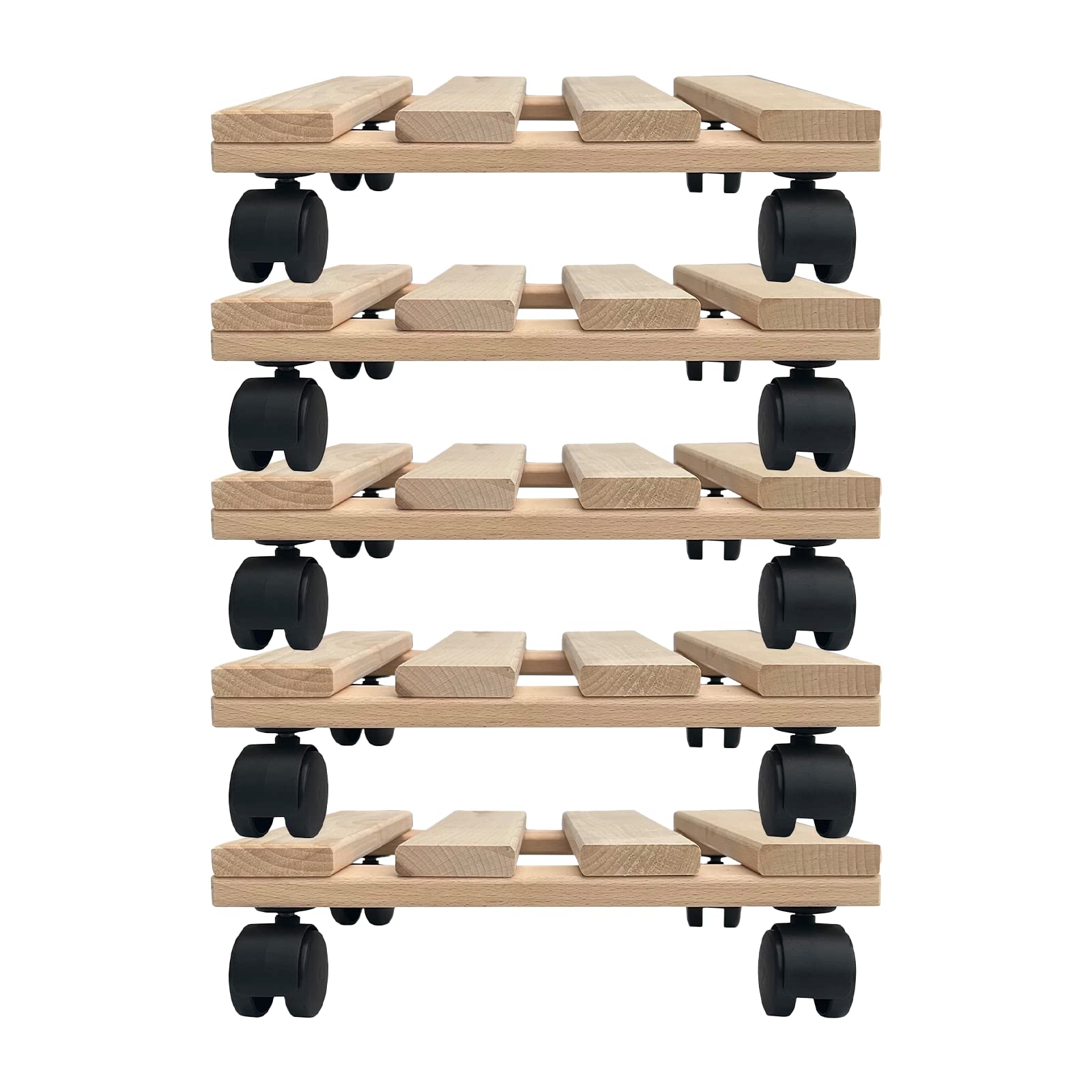 Unbekannt Lot de 5 roulettes pour plantes en bois massif en bois de hêtre solide carré 30 cm x 30 cm jusqu'à 120 kg