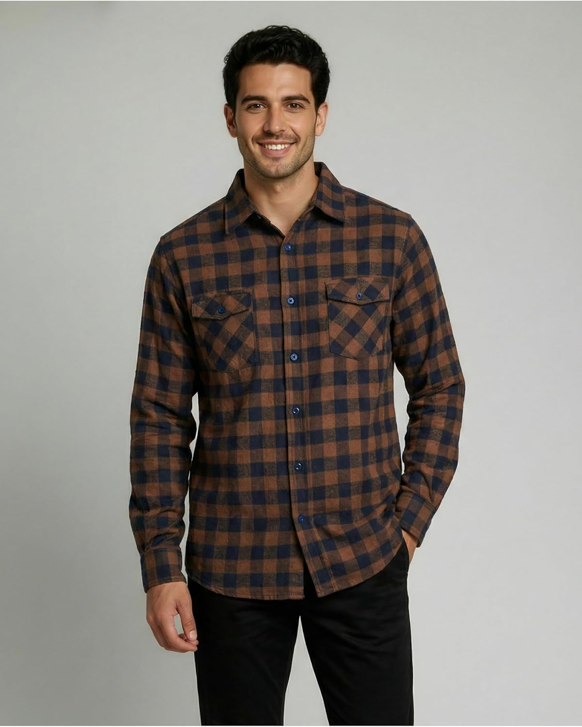 Real Essentials 3 Pack: Men's Long-Sleeve Flannel Button Down Plaid Casual Shirt (Available in Big & Tall) - Image 2