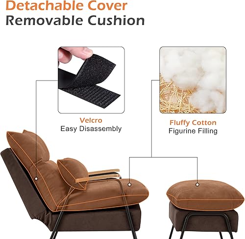 Miniatura 15 de MCombo Silla reclinable Accent con otomana, sillón moderno de tela de lino, sofá cama tapizado para sala de estar y dormitorio, espacio pequeño 4055