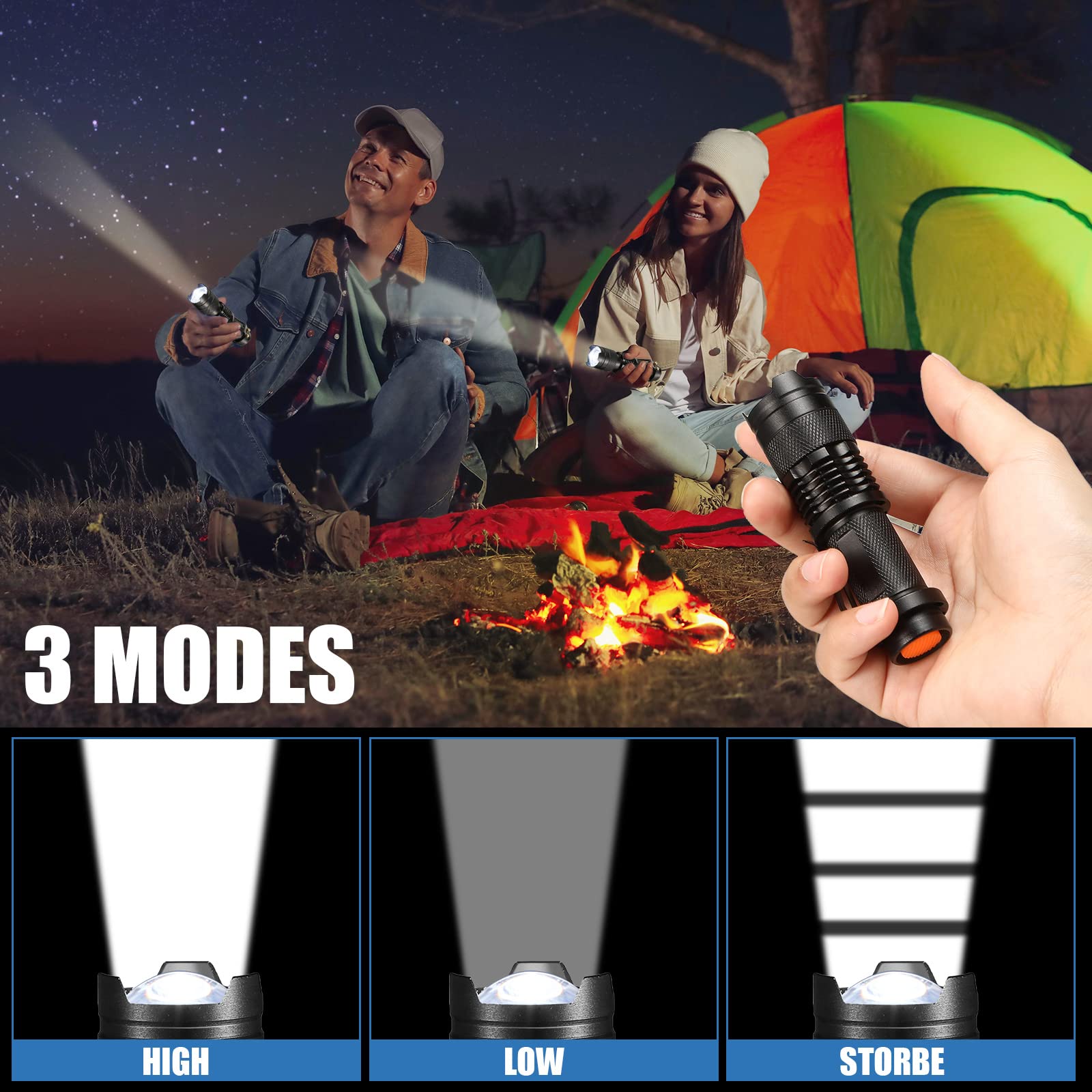 Tujoe Paquete de 30 mini linternas LED de 260 lúmenes, linterna táctica de bolsillo, enfoque ajustable, zoom Sk68, 3 modos, linterna LED pequeña de mano para emergencia, camping, senderismo, viajes