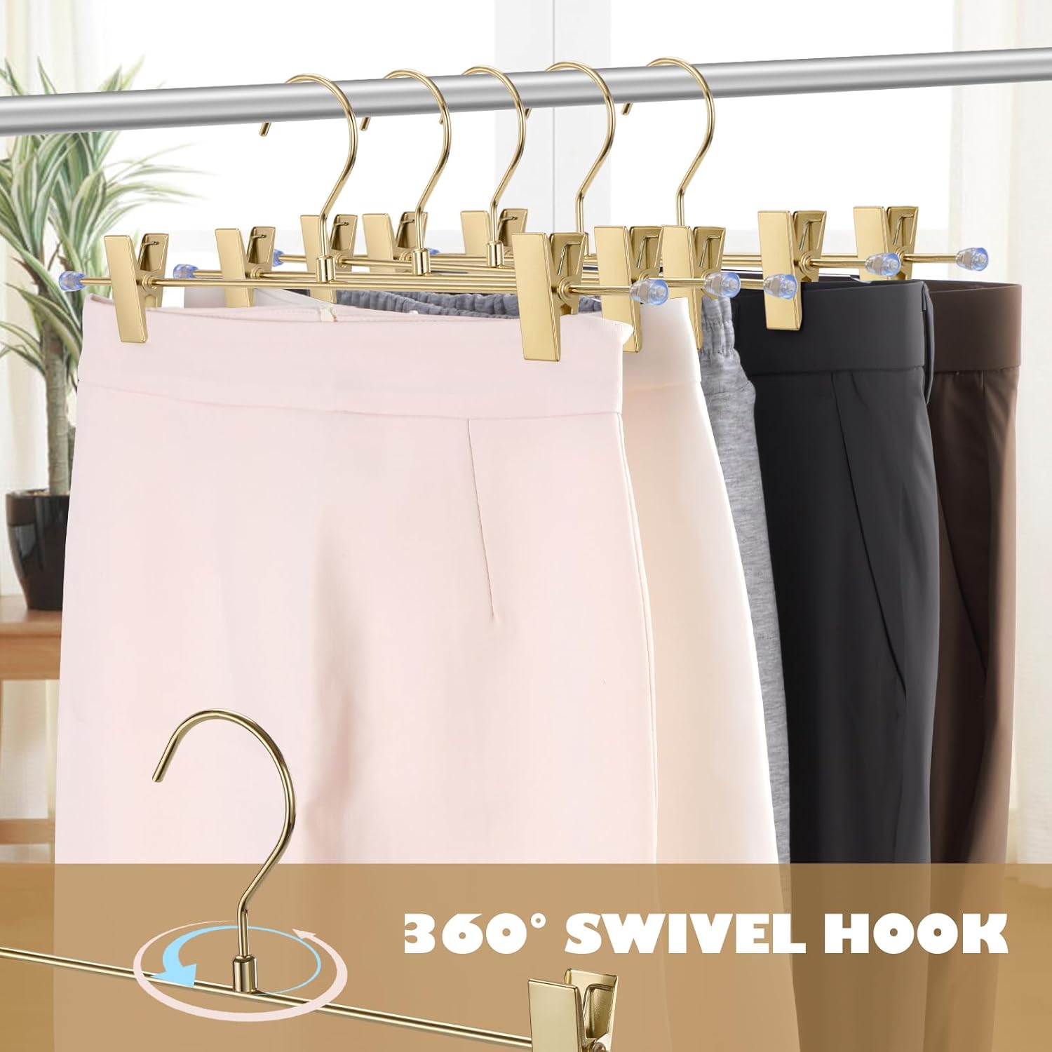 16-Pack Gold Pants Hanger, Adjustable Women's Skirt Hanger, Jeans Hanger Pants Hanger, Heavy Duty Space Saving Shorts Hanger ,uitable for Jeans, Shorts, Underwear, Sports Bras - Image 5