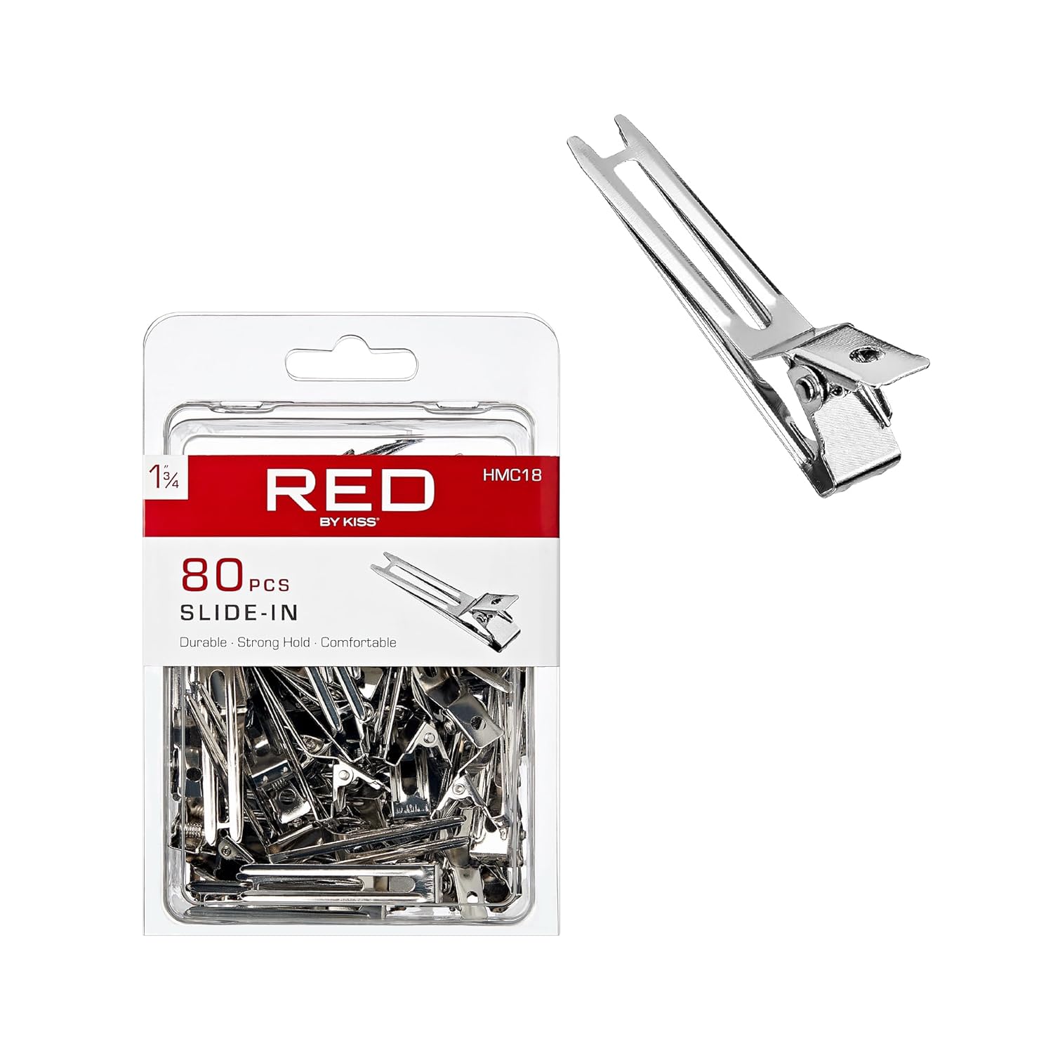 RED by Kiss 80pcs 1.75″ Slide-In Hair Clips, Durable Metal Curl Setting Clips for Hairdressing, Sectioning & Retwisting, Rust-Free Hair Pins for Dreads, Dreadlocks, & Twist Styles