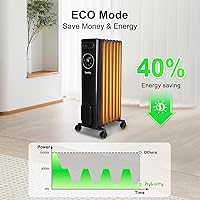 Vista 5 de hykolity 1500W Oil Filled Radiato with Remote, Digital Thermostat,24H Timer Electric Heater with 3 Power & ECO Digital Led Display, Overheat &