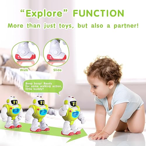 Miniatura 6 de P&C Juguetes de aprendizaje para bebé, actividad para caminar, robot de control remoto con música, sonidos, luz interactiva, juguete para niños