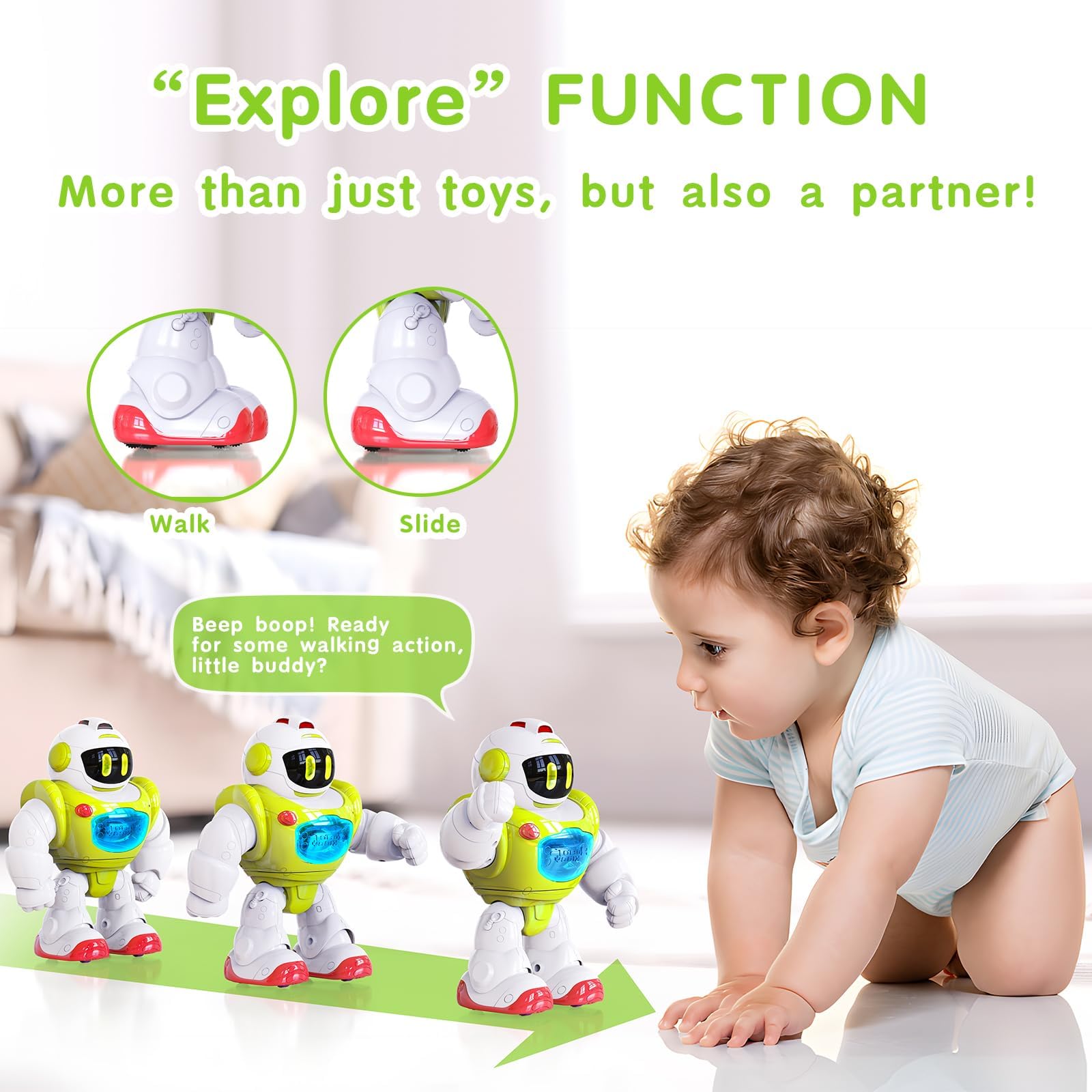 Juguetes de aprendizaje para bebé, actividad para caminar, robot de control remoto con música, sonidos, luz interactiva, juguete para niños pequeños de 1, 2, 3 años, regalo de cumpleaños 6