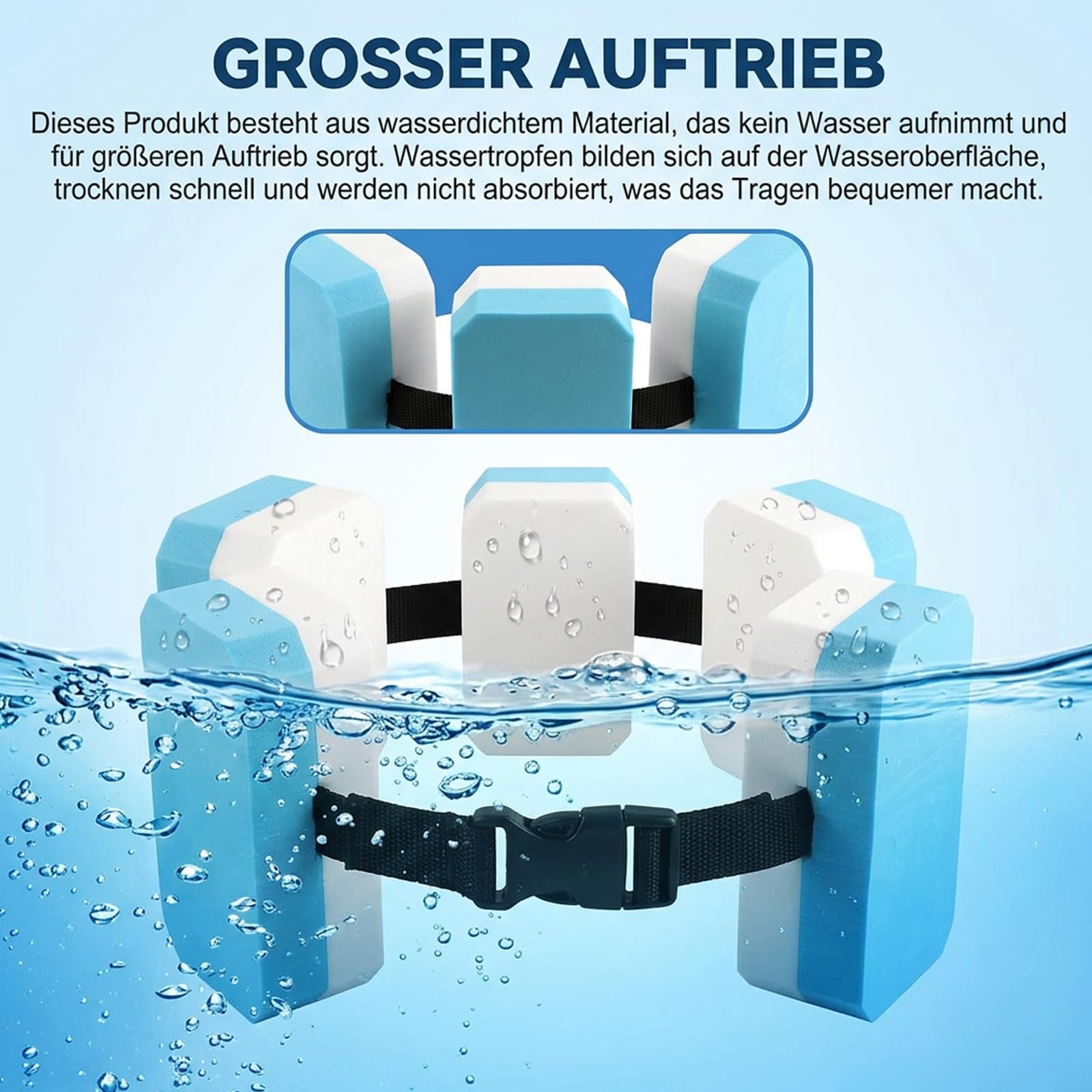1 Stück Schwimmgürtel, Verstellbare Schwimmhilfe für Erwachsene, 5 Eva Schwimmkissen, Blaue und Weiße Schwimmgürtel, Ideal für Schwimmunterricht und Freizeitaktivitäten im Wasser