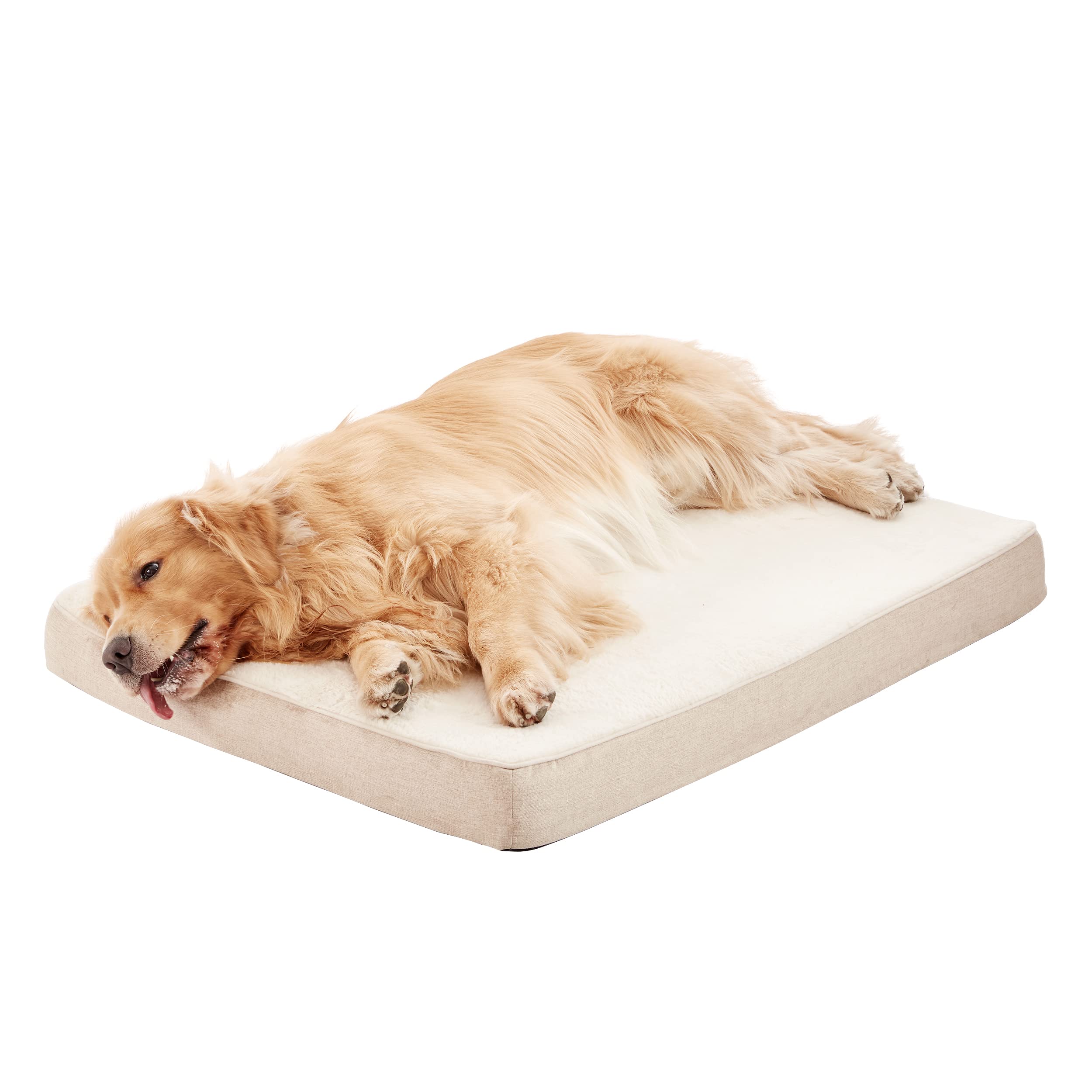 WATANIYA PET Memory Foam Orthopedic Large Dog Bed, Washable Dog Bed for Crate with Cooling Gel Mattress, Waterproof Liner and Plush Removable Cover for Extra Large Dogs (Beige)