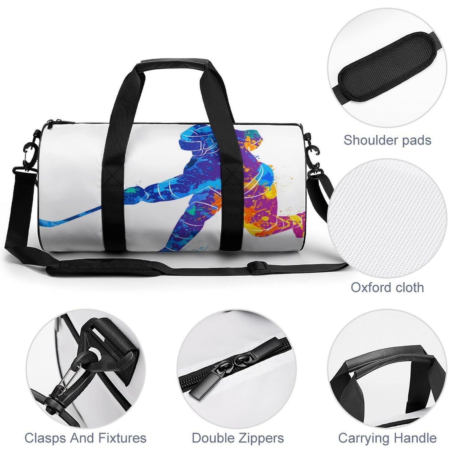 Joueur De Hockey Sac De Sport Gym Sac De Voyage Sac Week-End Duffel Bag pour Camping Randonnée Voyage 45x23x23cm