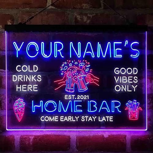 Tazas de cerveza personalizadas para bar en casa, letrero de luz LED de neón tricolor, nombre personalizado, fecha, texto, cita, fuente, blanco,