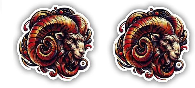 Set of 2 Fiery Aries Ram Zodiac Sign Decal – Perfect for Laptop, Car Window, Bumper, Waterproof & Durable Sticker with Celestial Charm, Truck & Auto Adornment (4