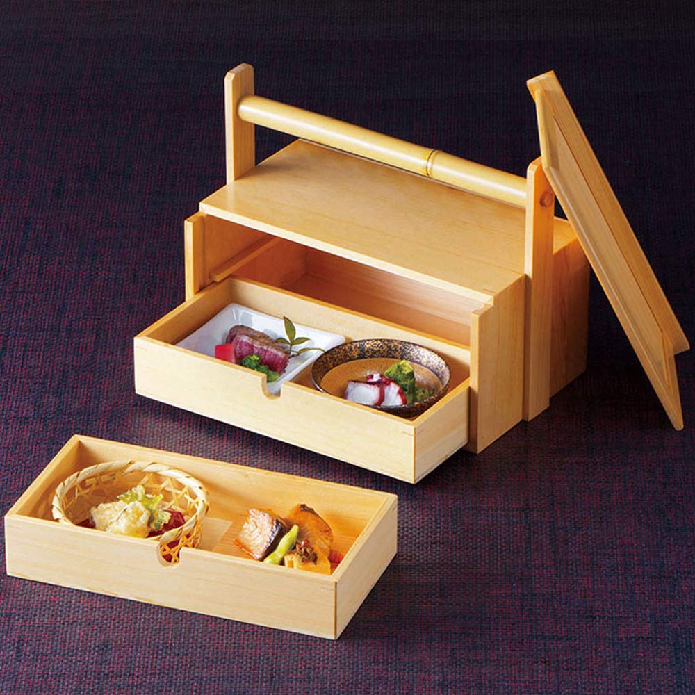 Amazon | 桧・岡持弁当 2段 (透かし無し) [ 約30 x 16.6 x H22.5cm 