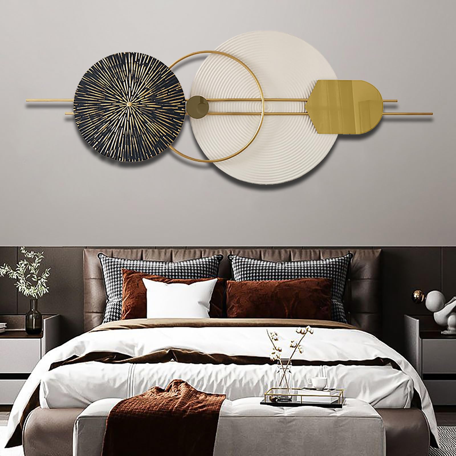 ZOOMCAM Decoración de pared de metal redondo 3D, 120 x 50 cm, arte de pared de metal para sala de estar, pared de metal grande, decoración del hogar, para dormitorio, comedor