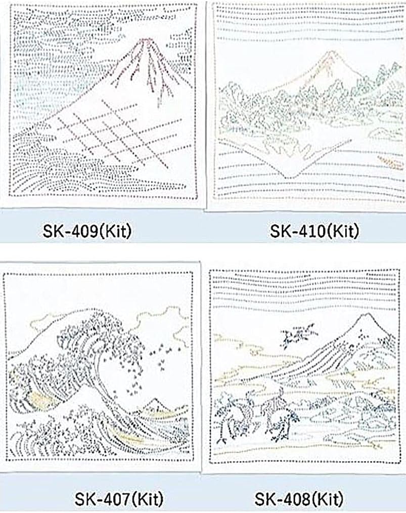 Sashiko Pre-Printed Sampler KIT - "Soushuu Umezawa-no-Hidari" - Seven Cranes - SK-408 - White