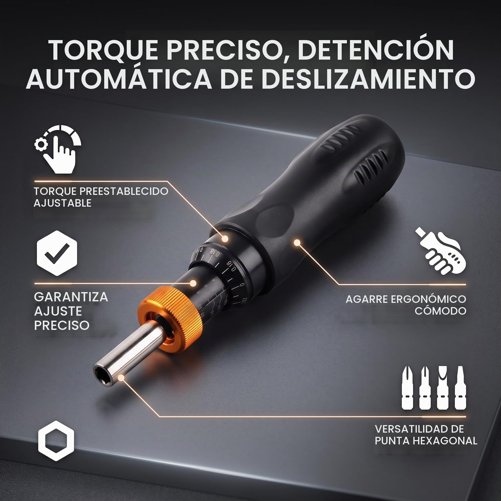 RTD Destornillador Dinamométrico Precisión 0.2-1.2 Nm Ajustable División 0.02 Nm Hexagonal 16.1 cm con 2 Brocas para Placas de Circuito Modelo RTD-1.2