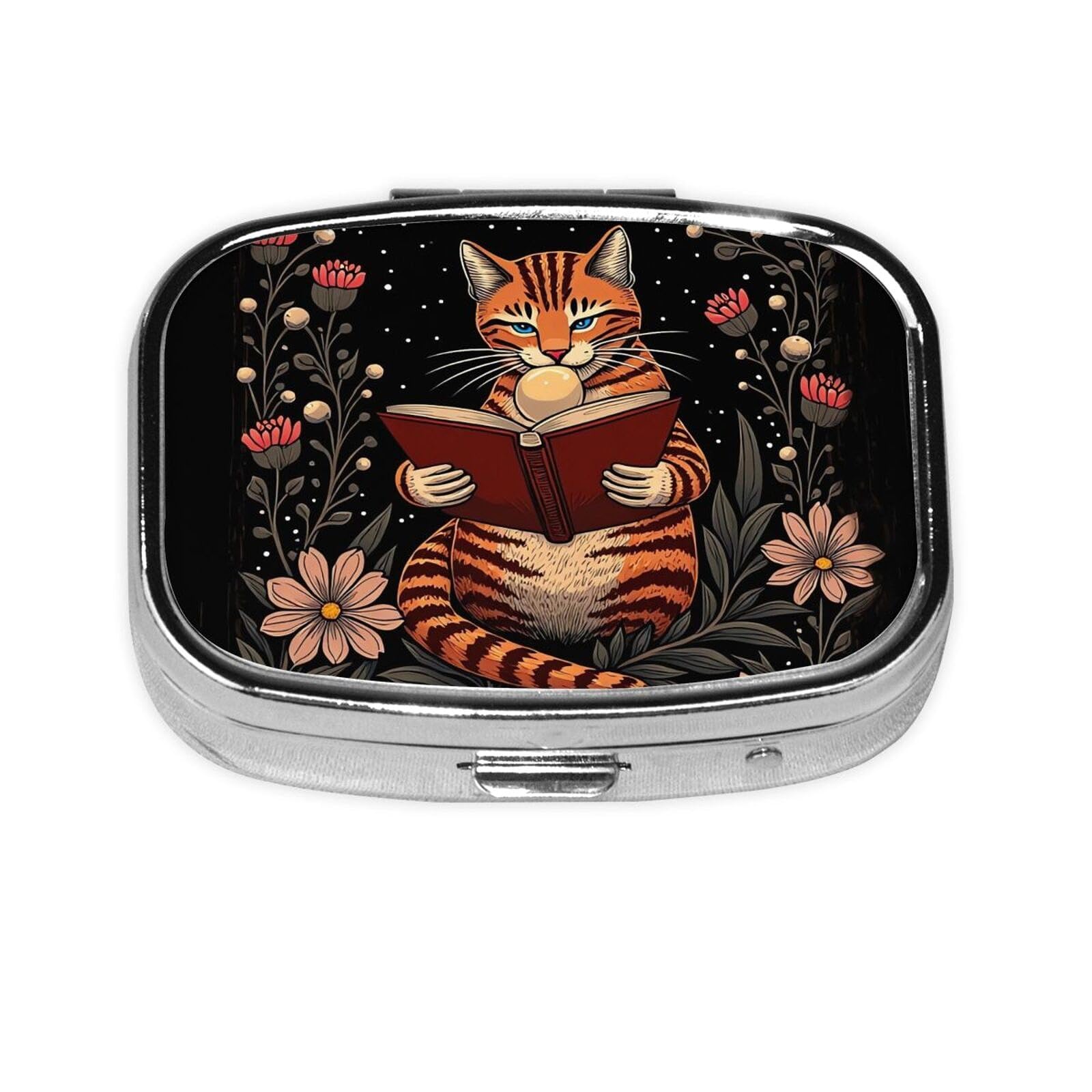 ABLESKY Pill Box, 2 Compartment Pill Organizer Case for Pocket or Purse, Small Portable Metal Travel Medicine Box with Mirror, Daily Vitamins Fish Oil