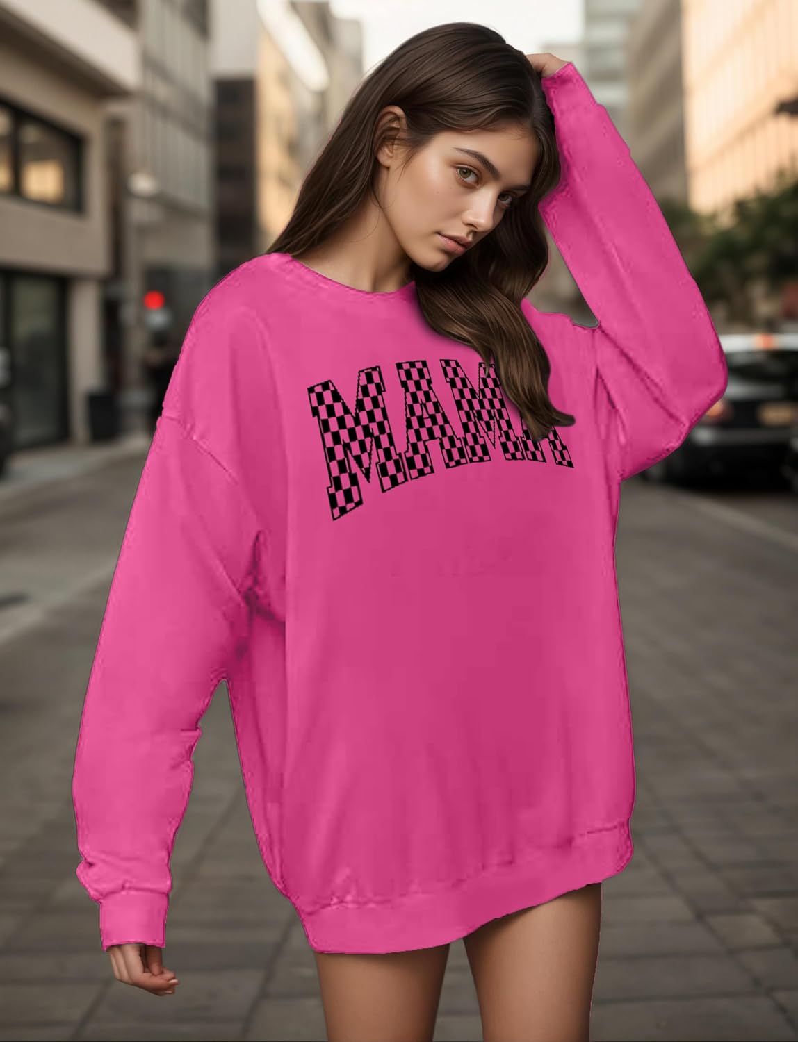 Mama Sweatshirts for Women Oversized Round Neck Casual Mama Letter Print Pullover Mom Hoodies Long Sleeve Blouse Tops - Image 4