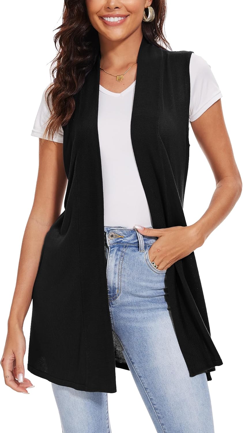 Spicy Sandia Women's Long Knit Cardigan Vest Sleeveless Open Front Casual Sweater Duster - Image 6