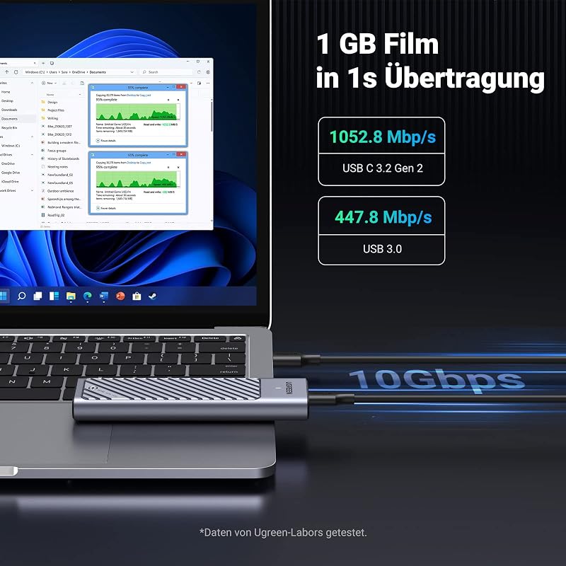 UGREEN M.2 NVMe SATA SSD Ház USB 3.2 Gen 2 10Gbps - Alumínium Külső Tok Hűtőpaddal 2280/2242/2230/2260 Méretekhez, 970 EVO Plus és Mac Mini 