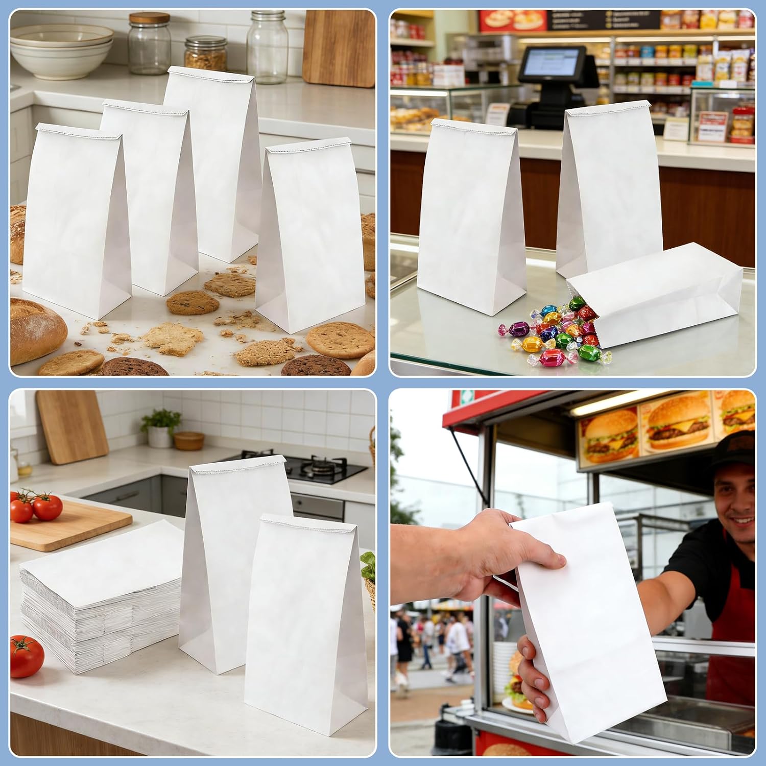 BadenBach 50 Pack 4 Lb White Paper Lunch Bags, 9.5" x 5.1" x 3"