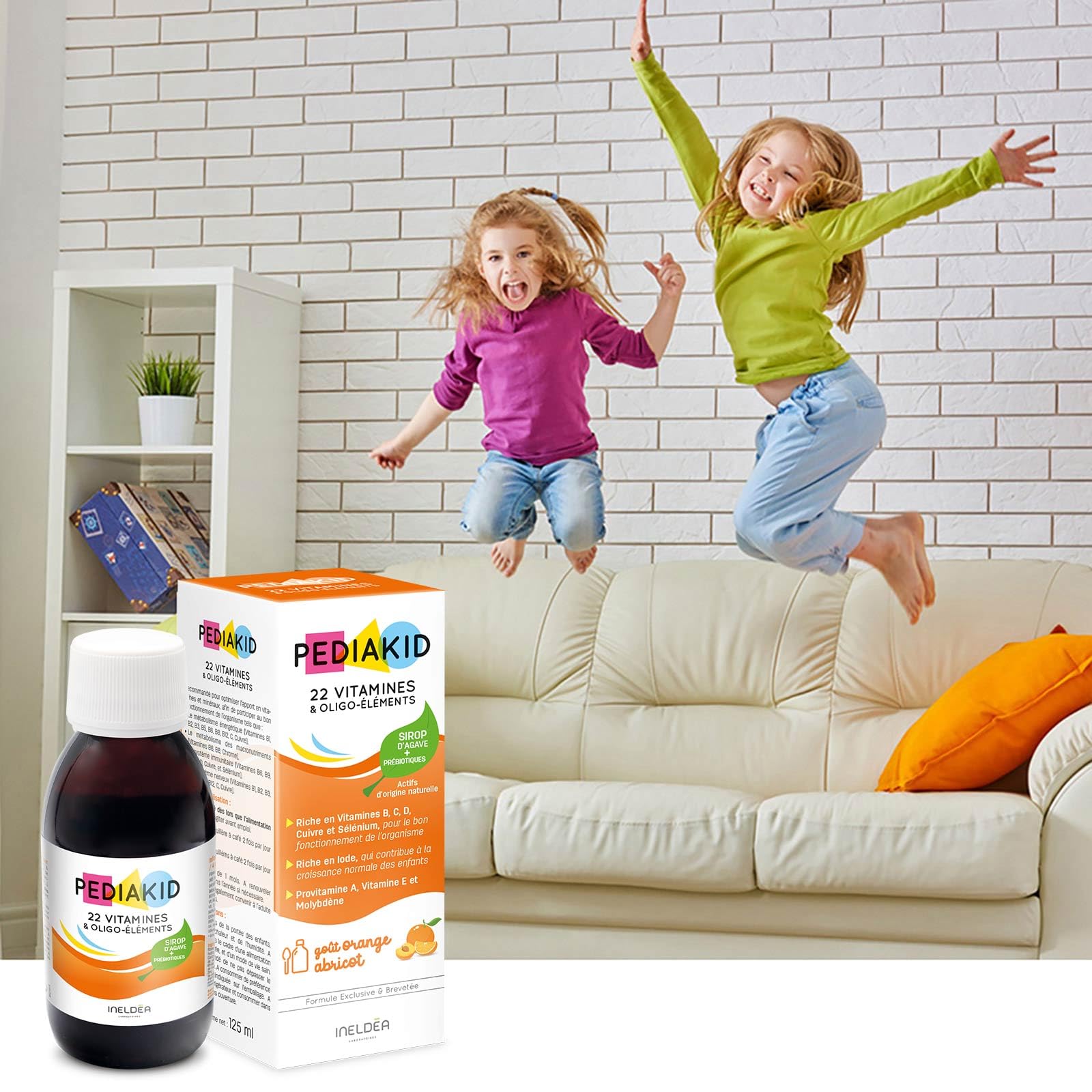 PEDIAKID - Natürliche Nahrungsergänzung Sirup 22 Vitamine - Exklusive Formel mit Agavensirup - Optimiert die Vitamin- und Mineralstoffzufuhr - Packung mit 3 Fläschchen 125ml