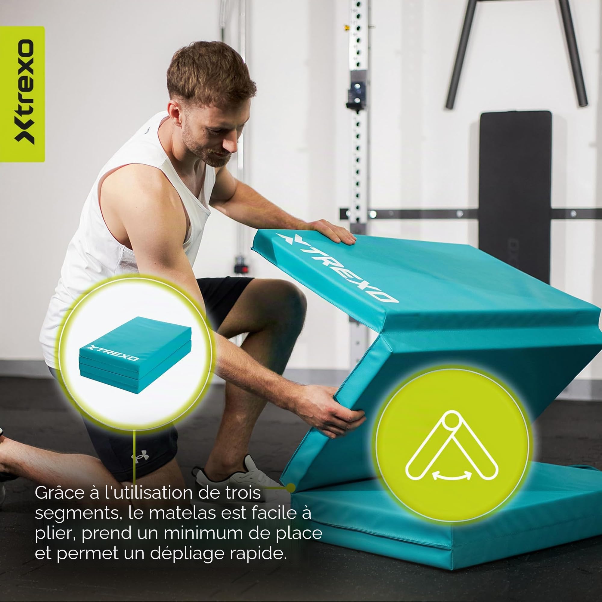 TREXO Tapis de gymnastique pliable - Tapis d'entraînement portable avec poignée, mousse EPE et revêtement en cuir synthétique