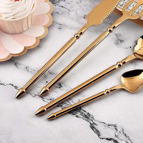 Miniatura 8 de Juego de cubiertos dorados para 6 cubiertos modernos juego de cubiertos de acero inoxidable 1810 24 piezas incluye cuchillos tenedores y cucharas
