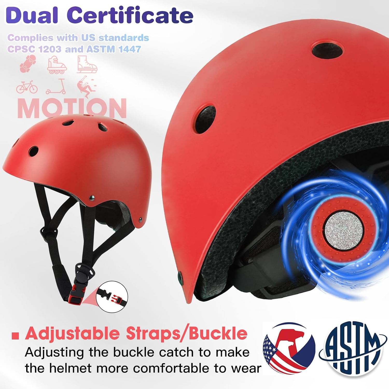 Color Gradient Kids Bike Helmet and Pads Adjustable Helmet for Kids Protective Gear Set with Elbow Knee Pads Wrist Guards for Cycling Bicycle