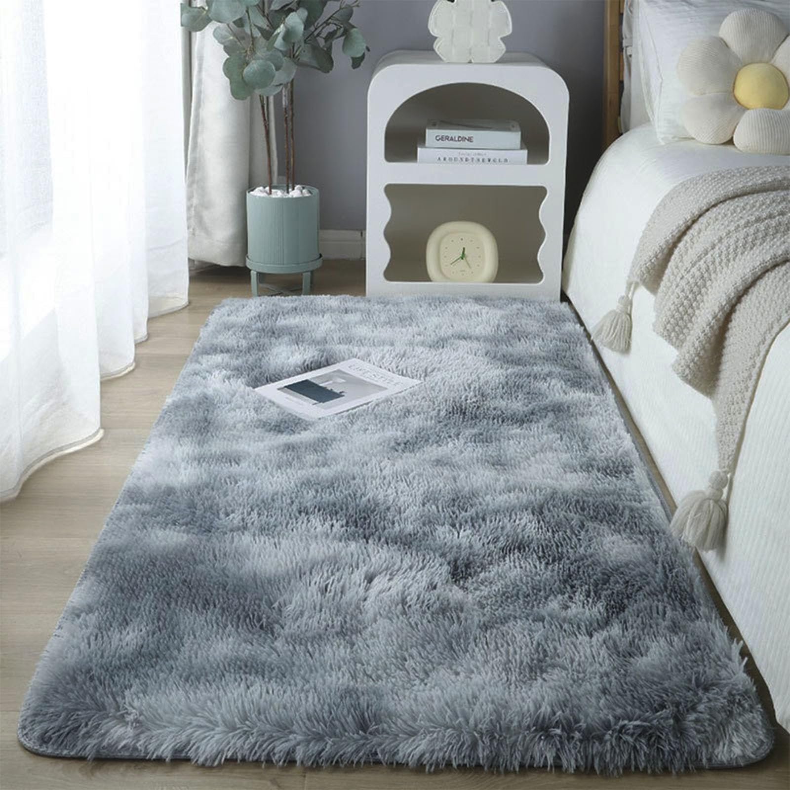 Tapis de salon gris clair 200x280 cm lavable et antidérapant