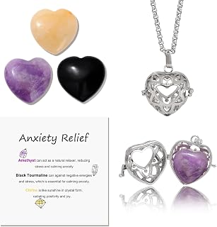 Raicegs Heart Shaped Crystals and Healing Stones 7 Chakra Crystal Necklace 0.8 inch Heart Gemstones Natural Stones Necklaces for Women Spiritual Gift for Women Teen