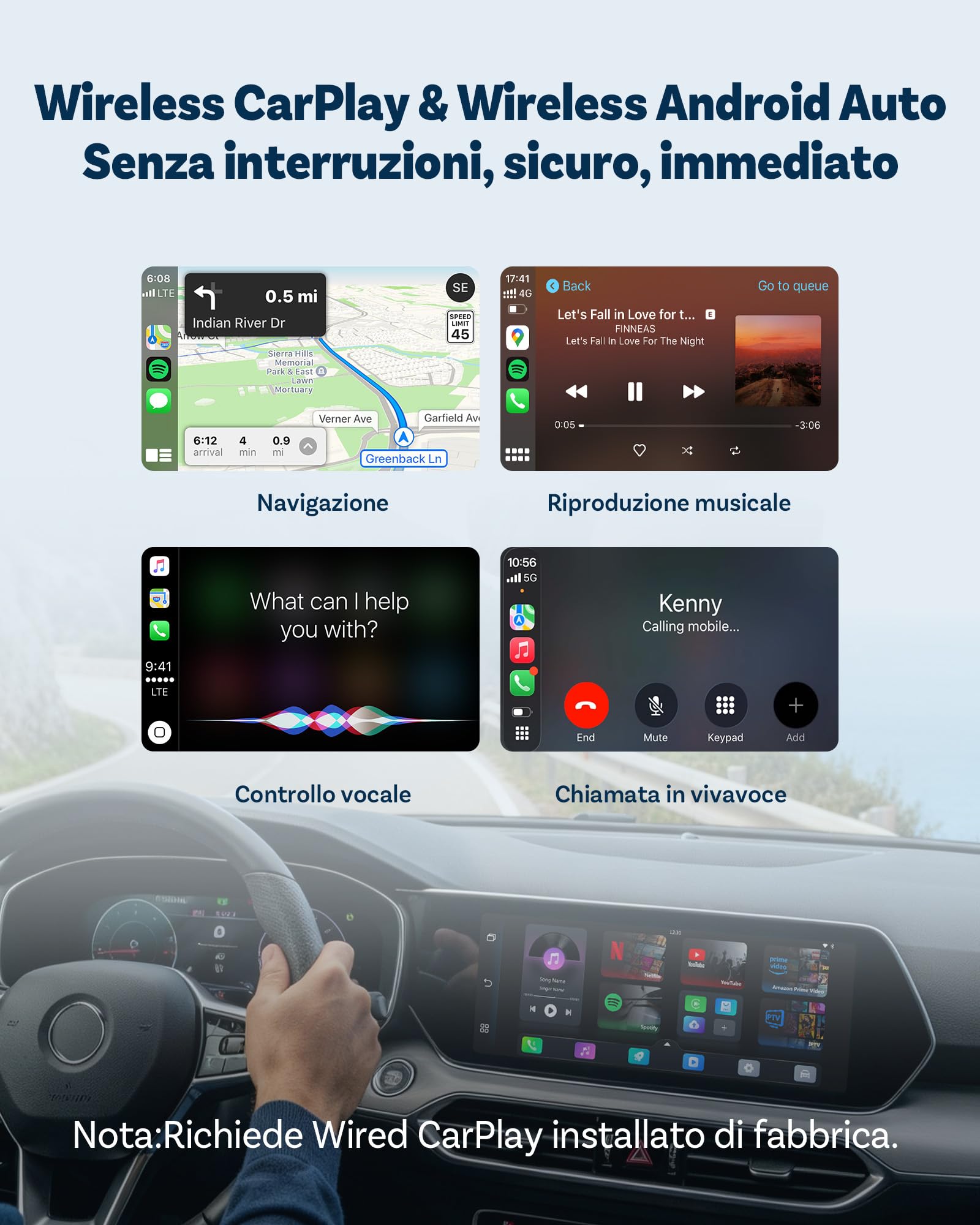 OTTOCAST Play2Video Ultra AI Box 2026 Upgrade, Adattatore CarPlay Wireless e Android Auto Dongle, Streaming con Netflix YouTube, Supporto USB Y-Cable, Design Compatto