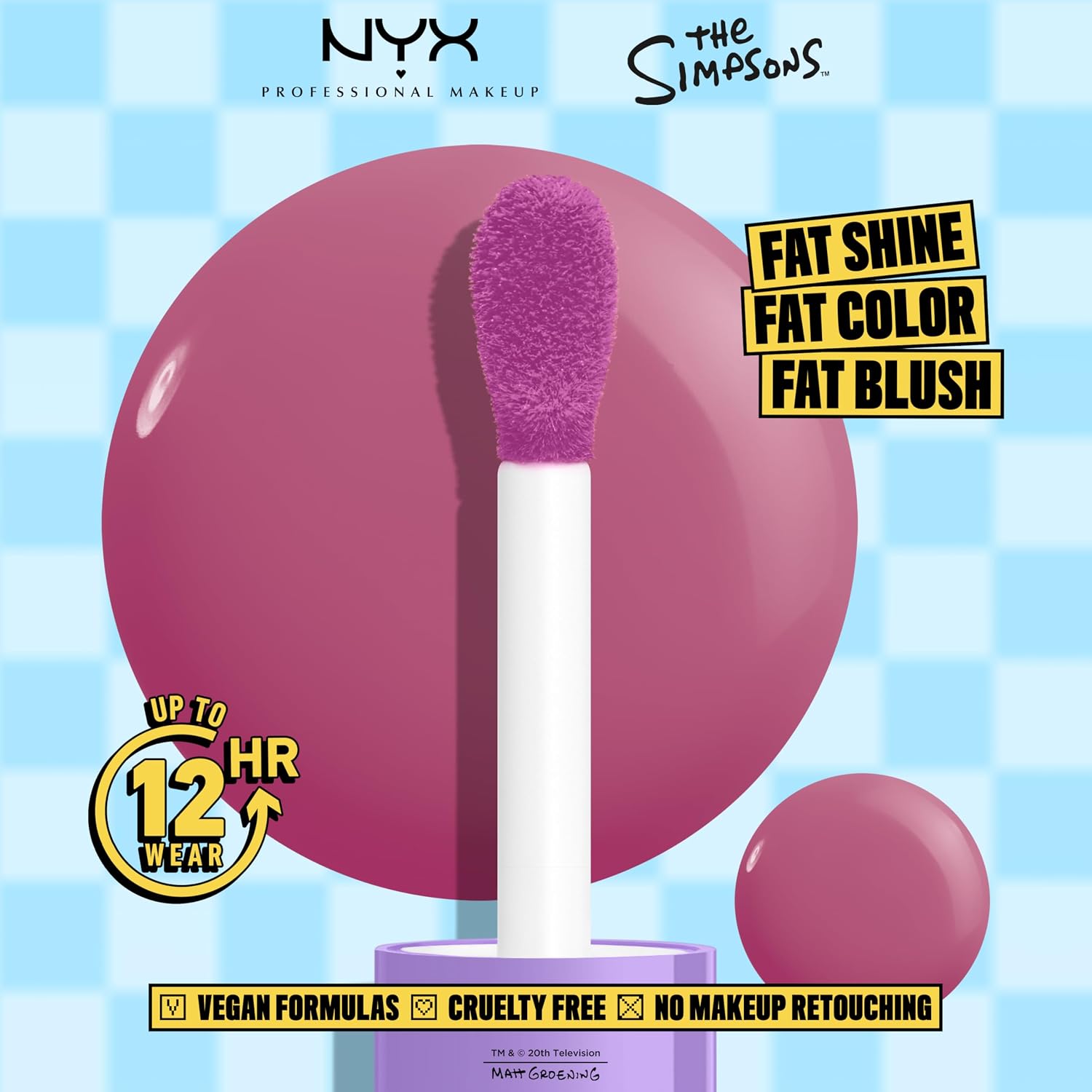 NYX PROFESSIONAL MAKEUP Saucy Sisters' Fat Cheeks Blush, Juicy Liquid Blush For A Radiant Pop of Color, The Simpsons Collaboration, Vegan & Cruelty-Free - Lavender Sass (Lilac Pink)