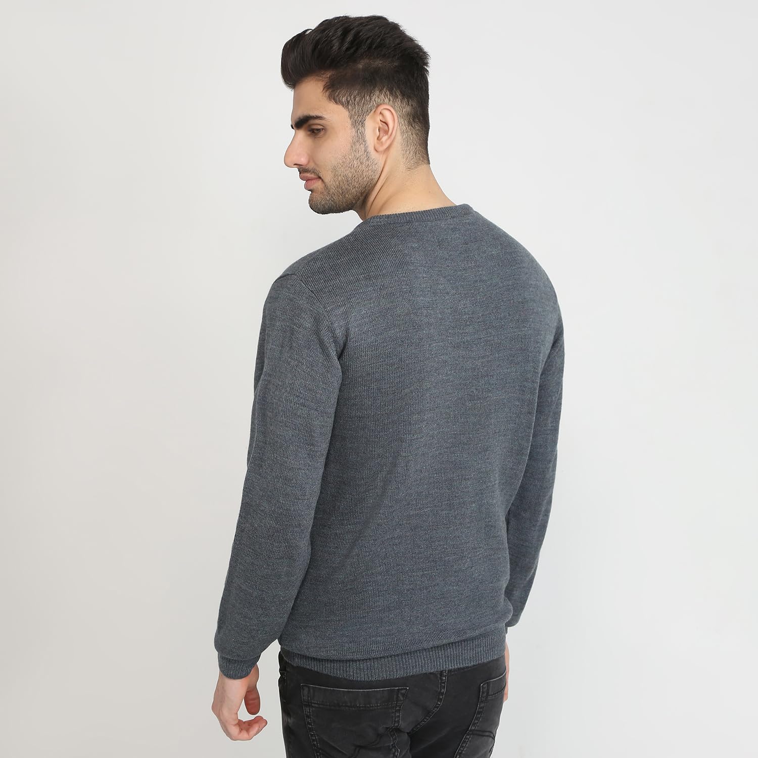 Park Avenue Men Regular Fit Solid Pattern Acro Wool Blend Full Sleeve V Neck Sweater (Size: 95)-PCWA00447 Dark Grey - Image 4 thumbnail